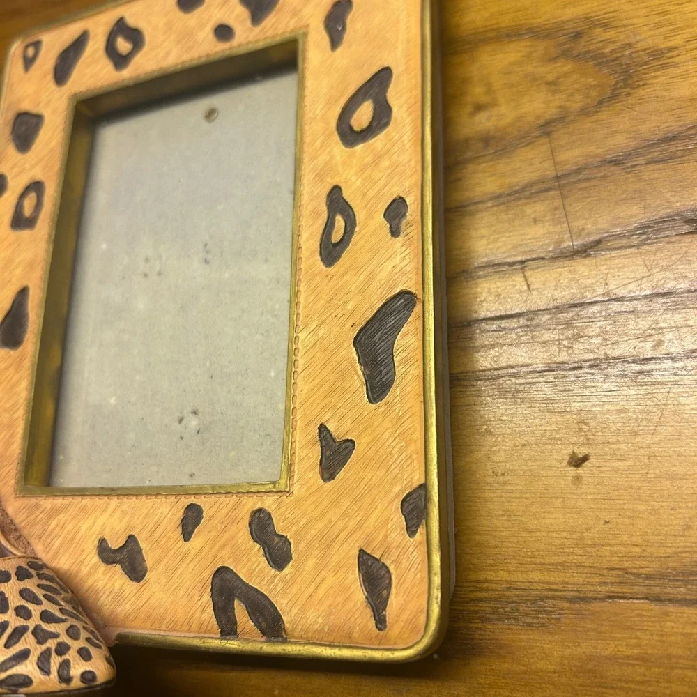 Custom Sarna Jungle Beat Picture Frame 3x5 Leopard Print Hand Painted Vintage